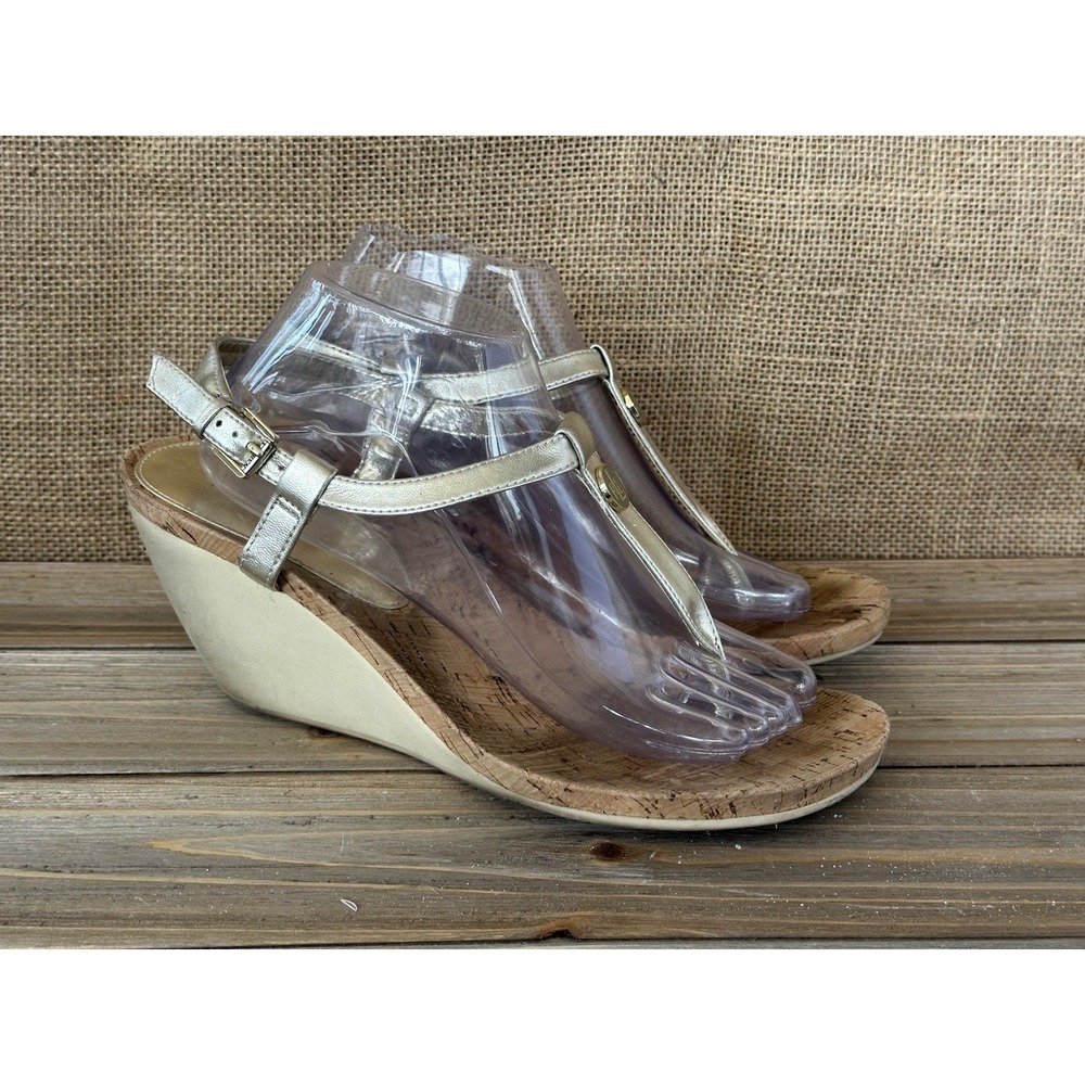 Ralph Lauren Reeta Wedge Sandals Women 10 Gold Good